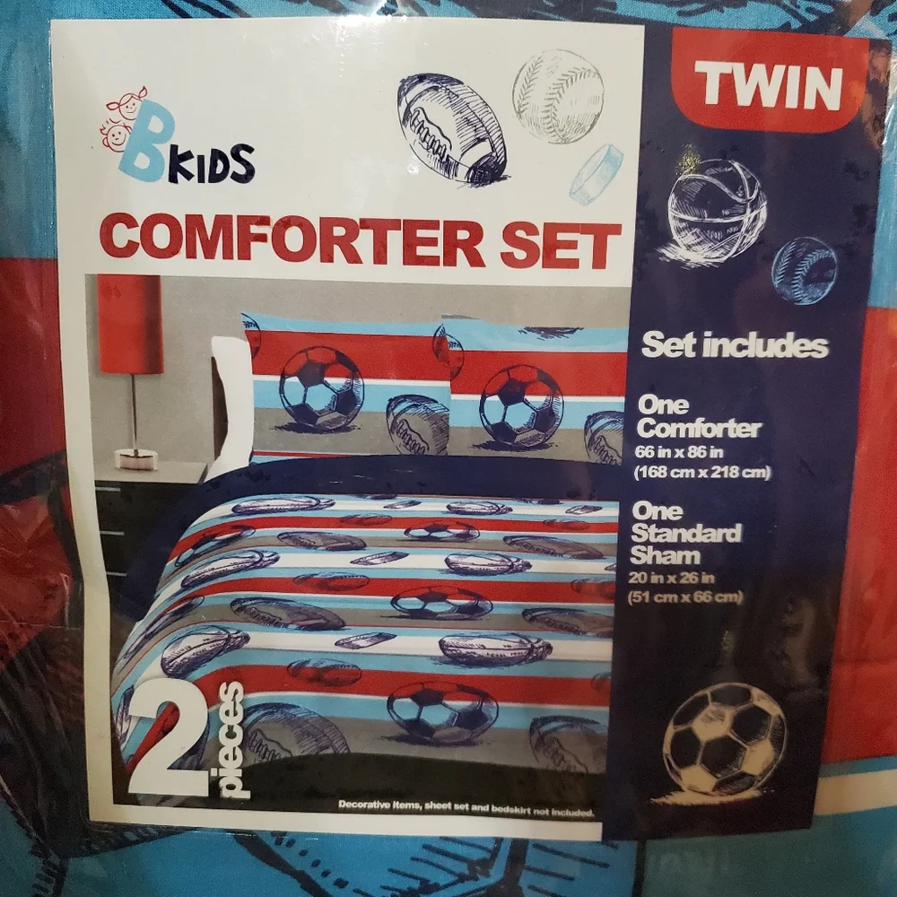 Kids 2piece twin‎ size blue white red colorblock sports themed Comforter Set new